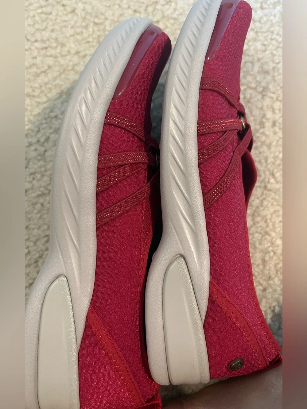 Bzees Women's Niche Slip-On Sneakers in Merlot Red with Gold Logo Accent 8.5